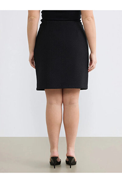 LC Waikiki Μαύρη Μίνι Φούστα Τουίντ με φερμουάρ στη μέση, Μεγάλο Μέγεθος