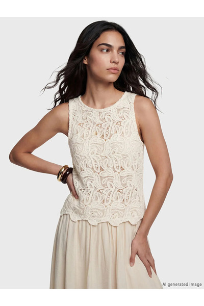 LC Waikiki Λευκή δαντελένια μπλούζα με λαιμόκοψη ποδηλάτου