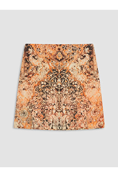 LC Waikiki Καφέ μίνι φούστα με σχέδιο και δέσιμο στο πλάι