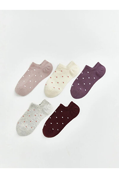 LC Waikiki Γυναικείες κάλτσες sneaker με μοτίβο μωβ καρδιάς, συσκευασία 5 τεμ...