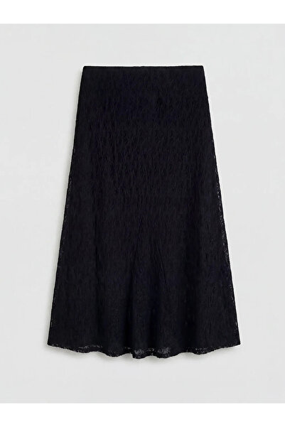 LC Waikiki Μαύρη ελαστική φούστα με δαντέλα στη μέση