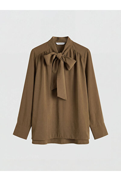 LC Waikiki Χακί μπλούζα με δεμένο γιακά, oversized, με κορδόνι περίσφιξης