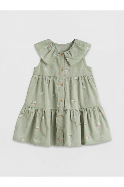 LC Waikiki Yeşil Bebe Yaka Çiçekli Kız Bebek Elbise