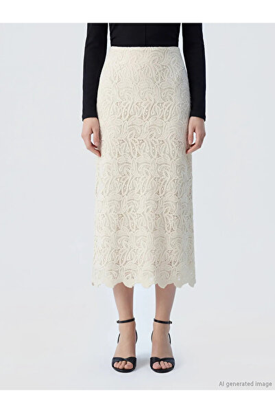 LC Waikiki Λευκή φούστα σε γραμμή Α με ελαστική μέση και δαντέλα