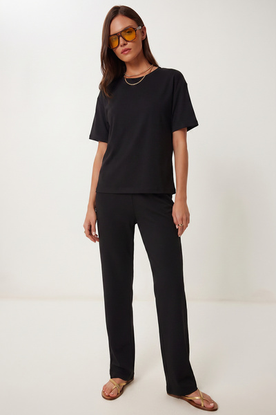 Lovelyİstanbul Set de îmbrăcăminte modal cu detaliu curea LNT0032 NEGRU