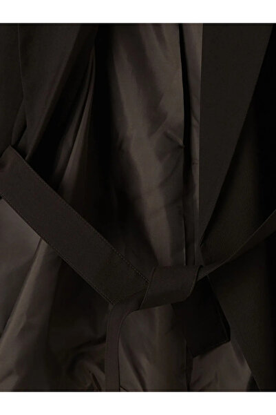 LC Waikiki Καφέ Μπουφάν με Γιακά και Ζώνη Γυναικείο Παλτό