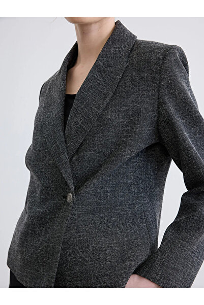 LC Waikiki Γκρι διπλό πέτο Γιακάς Με υφή Γυναικείο Μπλέιζερ Μπουφάν