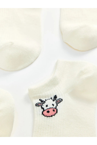 LC Waikiki Γυναικεία μποτάκια με σχέδιο εκρού Κάλτσες 5 τεμαχίων