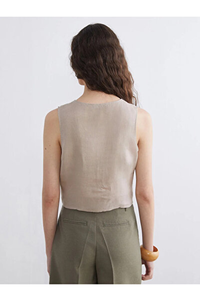 LC Waikiki Μπεζ λινή μπλούζα με λαιμόκοψη V