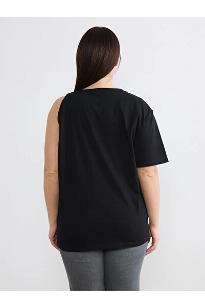 LC Waikiki Μαύρη μπλούζα με λαιμόκοψη και κορδόνι