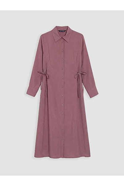 LC Waikiki Ροζ Γυναικείο Φόρεμα Gabardine με Γιακά Πουκάμισου και Δέσιμο στη ...