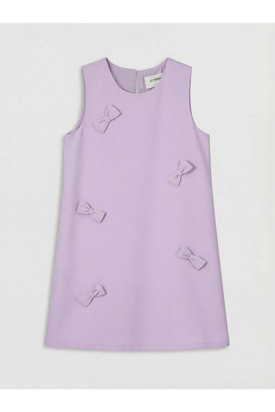 LC Waikiki Λιλά Φόρεμα για Κορίτσια με Λεπτομέρεια Φιόγκου και Λαιμόκοψη Ποδη...