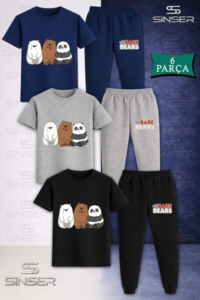 SS SİNSER طقم تي شيرت رياضي للأطفال PANDAS 3LU SIDE BY SIDE 3LU SQUARE IN 3L