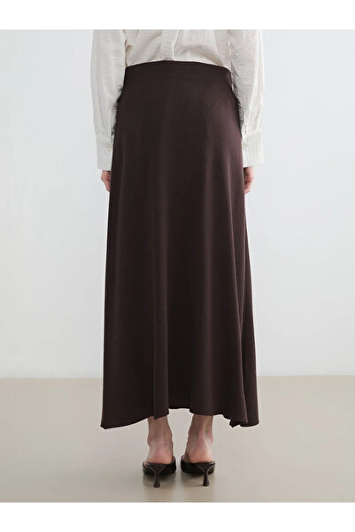 LC Waikiki Καφέ πλεκτή φούστα σε γραμμή Α με ελαστική μέση