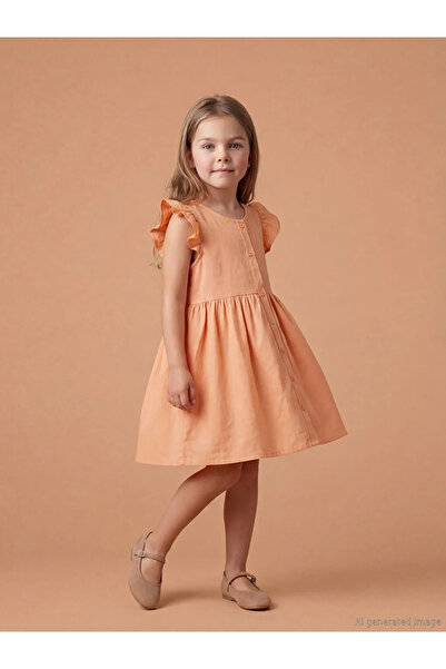 LC Waikiki Φόρεμα με βολάν και λινή όψη για κορίτσια Mercan