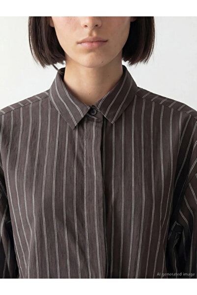 LC Waikiki Καφέ ριγέ γυναικείο πουκάμισο