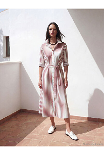 LC Waikiki I Beli Belted Striped Shirt Dress from Freezen Store