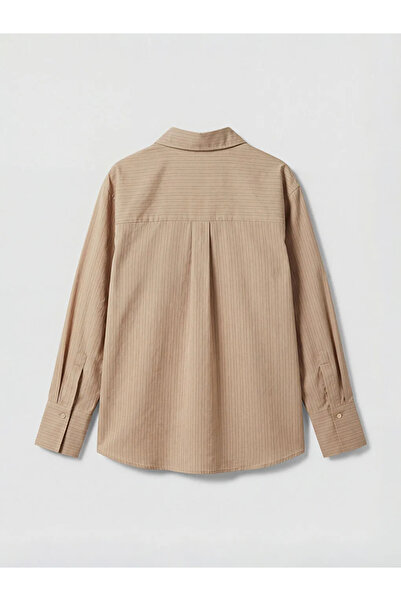 LC Waikiki Γυναικείο πουκάμισο μπεζ ριγέ oversized