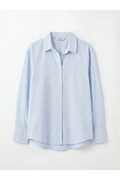 LC Waikiki Γυναικείο πουκάμισο μπλε ριγέ ποπλίνα