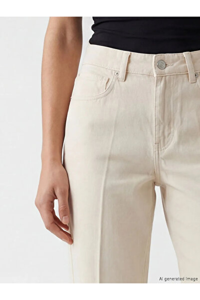 LC Waikiki Γυναικείο τζιν παντελόνι Ecru Barrel Fit