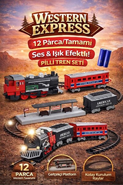 JOYFUL CHİLD Western Express Pilli Tren Seti 12 Parça Işıklı Hareketli Klasik...