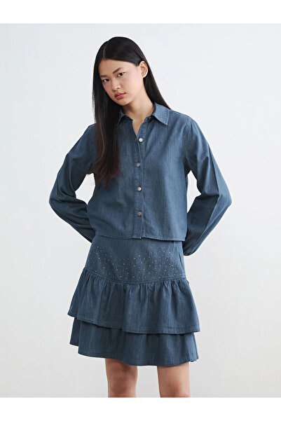 LC Waikiki Γυναικείο πουκάμισο τζιν με πέτρα ανθρακί