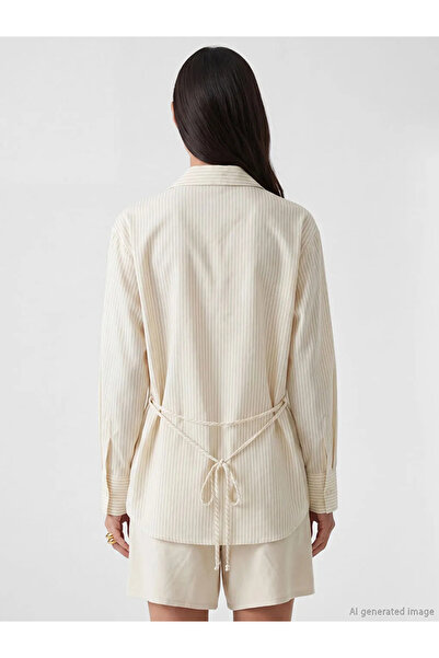 LC Waikiki Εκρού ριγέ γυναικείο πουκάμισο