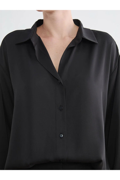 LC Waikiki Μαύρο γυναικείο πουκάμισο κανονικής εφαρμογής