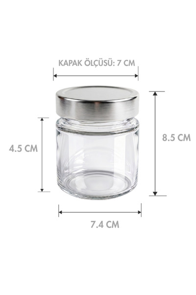 Milea 6 Adet Gümüş Rengi Derin Kapaklı Şeffaf Reçel Sos Konserve Fıstık Ezmesi Tahin Pekmez Cam Kavanozu 255 ML