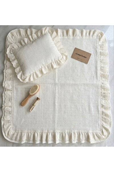 eyma home %100 pamuk fisto fırfırlı bebek battanıyesi ve yastık