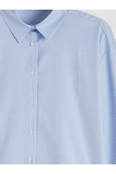 LC Waikiki Γυναικείο πουκάμισο μπλε ριγέ ποπλίνα