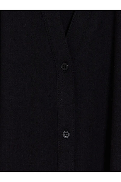 LC Waikiki Μαύρο Oversize Γυναικείο Πουκάμισο από Ποπλίνα