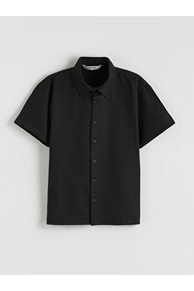 LC Waikiki Black Textured Short Sleeve Boys' Shirt