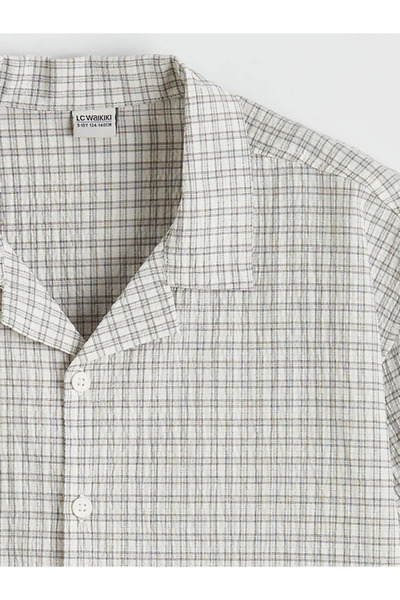 LC Waikiki Εκρού καρό κοντομάνικο πουκάμισο για αγόρια