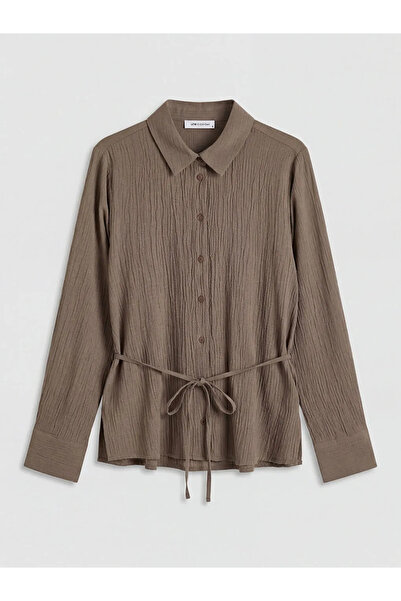 LC Waikiki Γυναικείο πουκάμισο Gofre με καφέ ζώνη