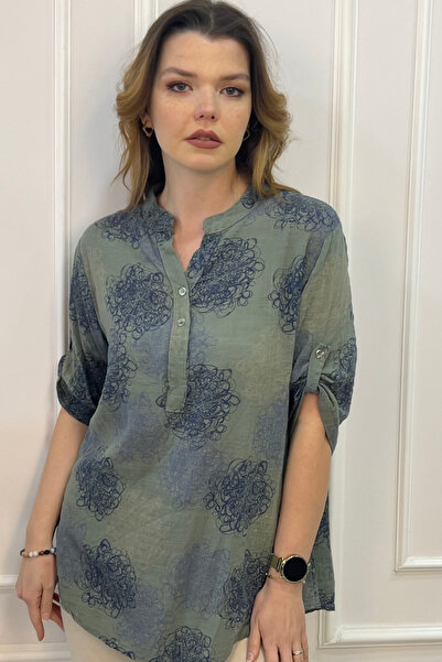 EtkiModa Γυναικεία μπλούζα με πολύχρωμα σχέδια ιταλικού στυλ με μισό κουμπί κ...