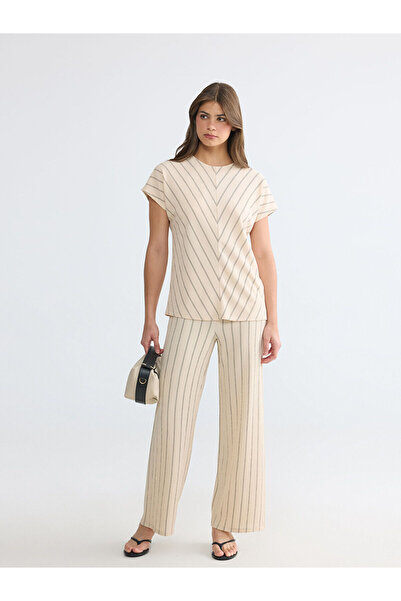 LC Waikiki Nevavm Striped Women's Trousers with Elastic Waist and Difference ...