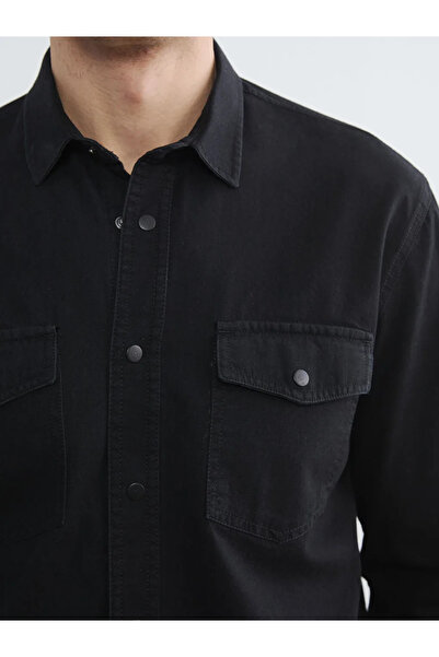 LC Waikiki Μαύρο ανδρικό τζιν πουκάμισο κανονικής εφαρμογής