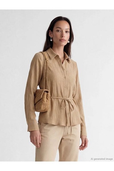 LC Waikiki Γυναικείο πουκάμισο με ζώνη σε χακί απόχρωση