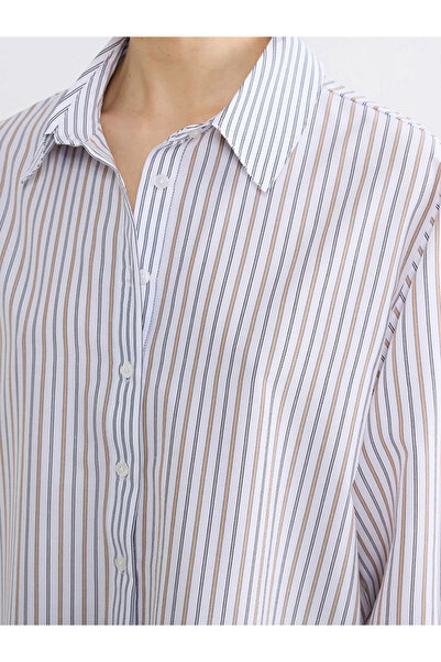 LC Waikiki Μαύρο ριγέ υπερμεγέθη γυναικείο πουκάμισο