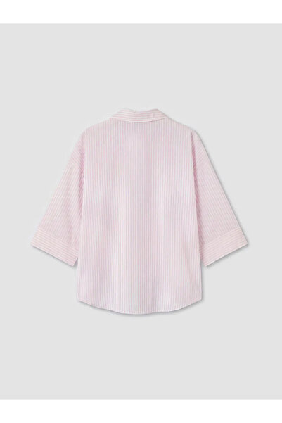 LC Waikiki Γυναικείο πουκάμισο ροζ ριγέ Oversize Poplin