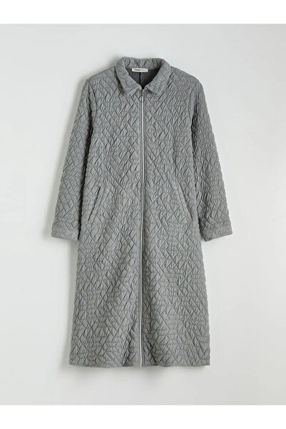 LC Waikiki Γκρι Γιακάς πουκαμίσου Kendiri Με σχέδιο Γυναικεία Φεράσε