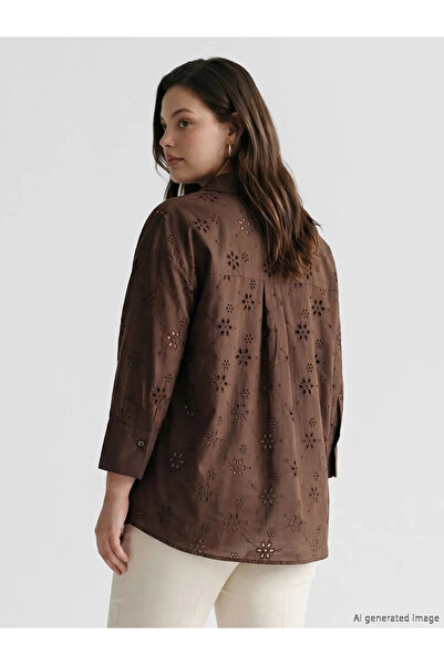 LC Waikiki Καφέ διάτρητο γυναικείο πουκάμισο oversize