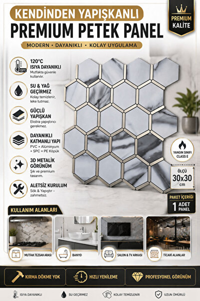 Örtücüm Kendinden Yapışkanlı Karo Panel 30x30 cm | 120°C Isıya Dayanıklı | Mu...