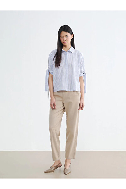 LC Waikiki Γυναικείο πουκάμισο με μπλε φιόγκο και ρίγες