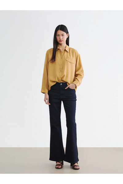 LC Waikiki Κίτρινο γυναικείο πουκάμισο Oversize από μείγμα Modal