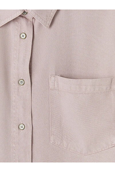 LC Waikiki Ροζ Oversize Γυναικείο Τζιν Πουκάμισο με Τσέπες