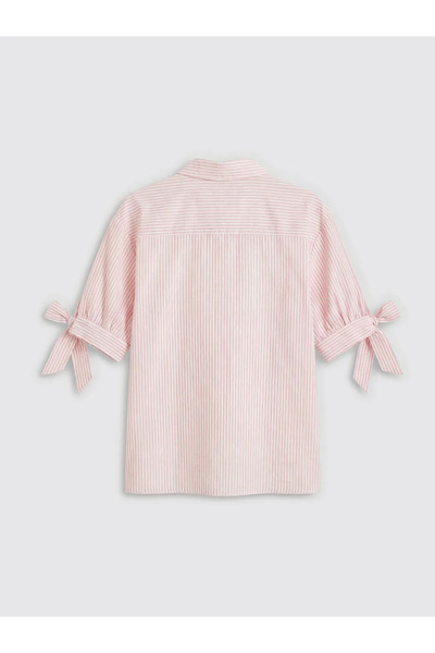 LC Waikiki Πορτοκαλί ριγέ γυναικείο πουκάμισο με φιόγκο