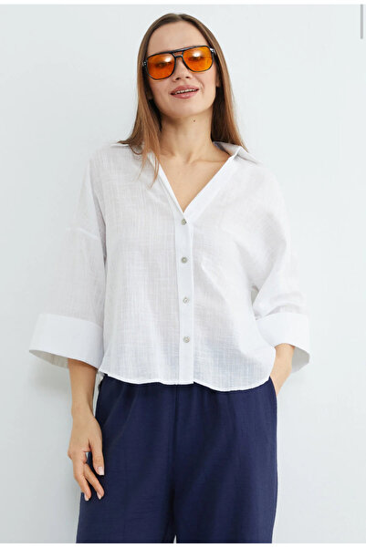 jöns since 1997 Γυναικείο καλοκαιρινό πουκάμισο με λαιμόκοψη V και μανίκια κάπρι