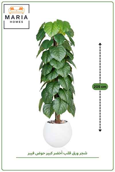 MARIA HOMES Artificial Heart Leaf Tree with Fiber Pot – 205 cm Tall Indoor De...